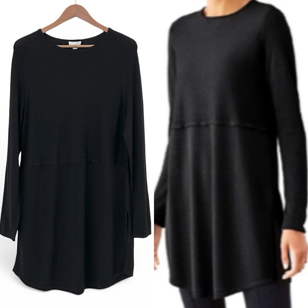J. Jill Women's Medium Black Long Sleeve Viscose Wool Sweater Tunic Top NWOT
